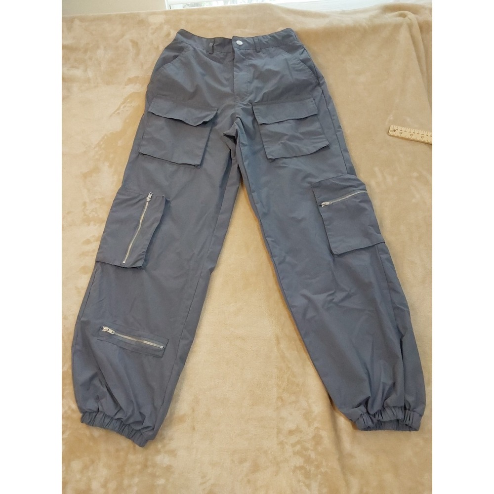 Harper & Ivy Cargo Jogger Pants Womens S Gray Blue Parachute Utility Y2K